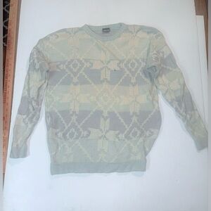 Vintage Head Sportswear Sweater Mens Medium Woolblend Geometric White Light Blue